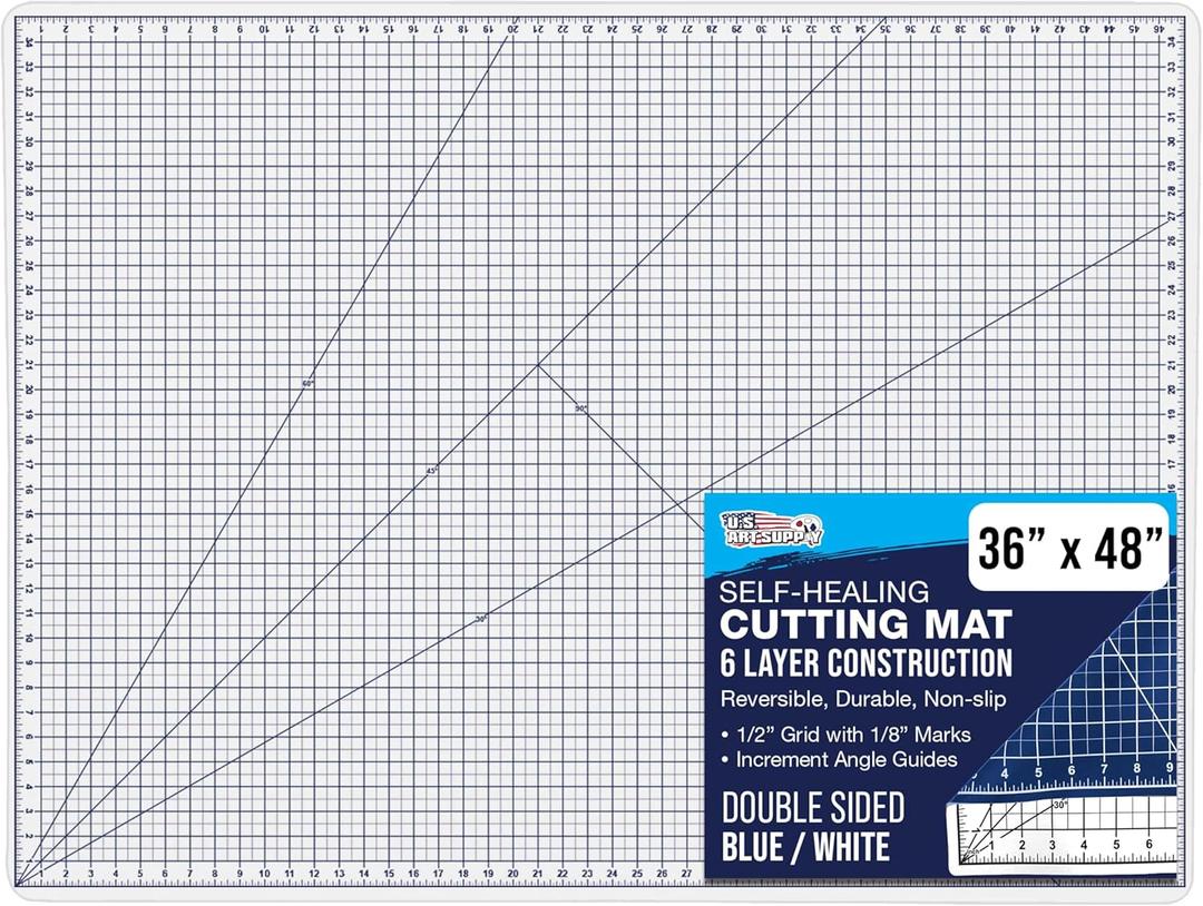 U.S. Art Supply 36" x 48" White/Blue Professional Self Healing 5-6 Layer Double Sided Durable Non-Slip Cutting Mat Great for Scrapbooking, Quilting, Sewing and all Arts & Crafts Projects (48"L x 36"W)