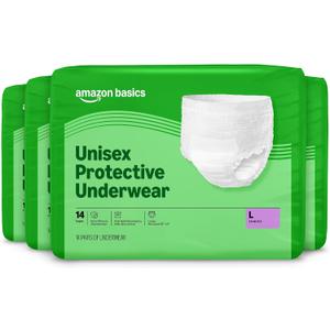 Amazon Basics Unisex Protective Underwear with Odor Control, Overnight Absorbency, Large, 56 Count (4 Packs of 14)