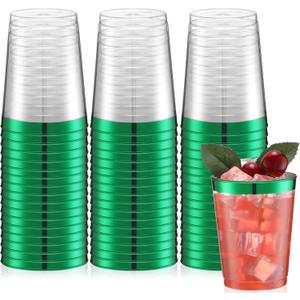 Norme 50 Pcs 10 oz Plastic Party Cups Clear Plastic Disposable Tumblers Rimmed Cups for Wedding, Thanksgiving Day, Christmas, Drinking(Green)