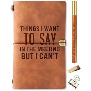 Funny Office Gifts for Boss Men Lady Coworker Leather Journal Notebook with Pen clip 7.87 x 4.7 Cover, 4 x 7.5 Pages（Inches）, Cool Gifts for Boss Coworkers Office Staff - Thing I Want