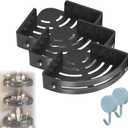 Bathroom Triangle Shelf, Corner Caddy Shower Shelf, Wall Mounted No Drilling, Adhesive Triangle Storage Baskets for Bathroom and Kitchen, Removable Suction Cup Rack (Black 3)