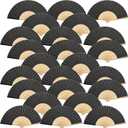 Bememo 24 Pack Folding Fans Paper Fans Handheld 8.3 Inch Bamboo Handheld Folded Craft Chinese Japanese Hand Fan for Women Weddings Bridal Shower DIY Decoration Gift Party Favors (Black)