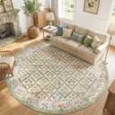 jinchan Haden Large Round Rug 8ft Vintage Floral Washable Rug for Living Room Soft Non-Slip Low Pile Circle Area Rug Dining Room Bedroom Kids Room Cottage Indoor Decor Sage Green