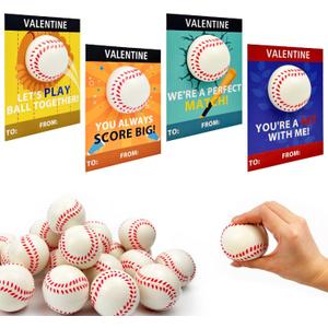 Baseball Valentines Day Cards Gifts for Kids School -24 Pack,Mini Foam Baseball Toys with Exchange Cards for Toddlers,Valentines Sport Goodie Bag Stuffer Classroom Favors Treats Prizes for Boys Girls