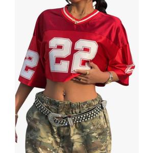 WDIRARA Women's Jersey Shirts Number Graphic Short Sleeve V Neck Tee Loose Crop Top XL WDIRARA Women's Jersey Shirts Number Graphic Short Sleeve V Neck Tee Loose Crop Top XL