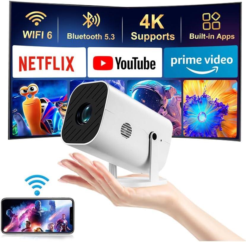 Built-in APPS & Electric Focusing & 210 RotationMini Projector With Wifi And Bluetooth, 1080P Portable Projector, Movie Projector for Bedroom, Supports Smartphones/TV Stick/iPad/PS5/Laptop/HDMI/USB