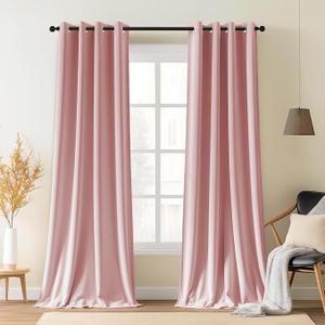 SNITIE Pink 96in Long Velvet Curtains with Grommet, Super Soft Thermal Insulated Noise Reducing Thick Light Filtering Velvet Drapes for Living Room and Bedroom, Set of 2 Panels, 52 x 96 Inch Long