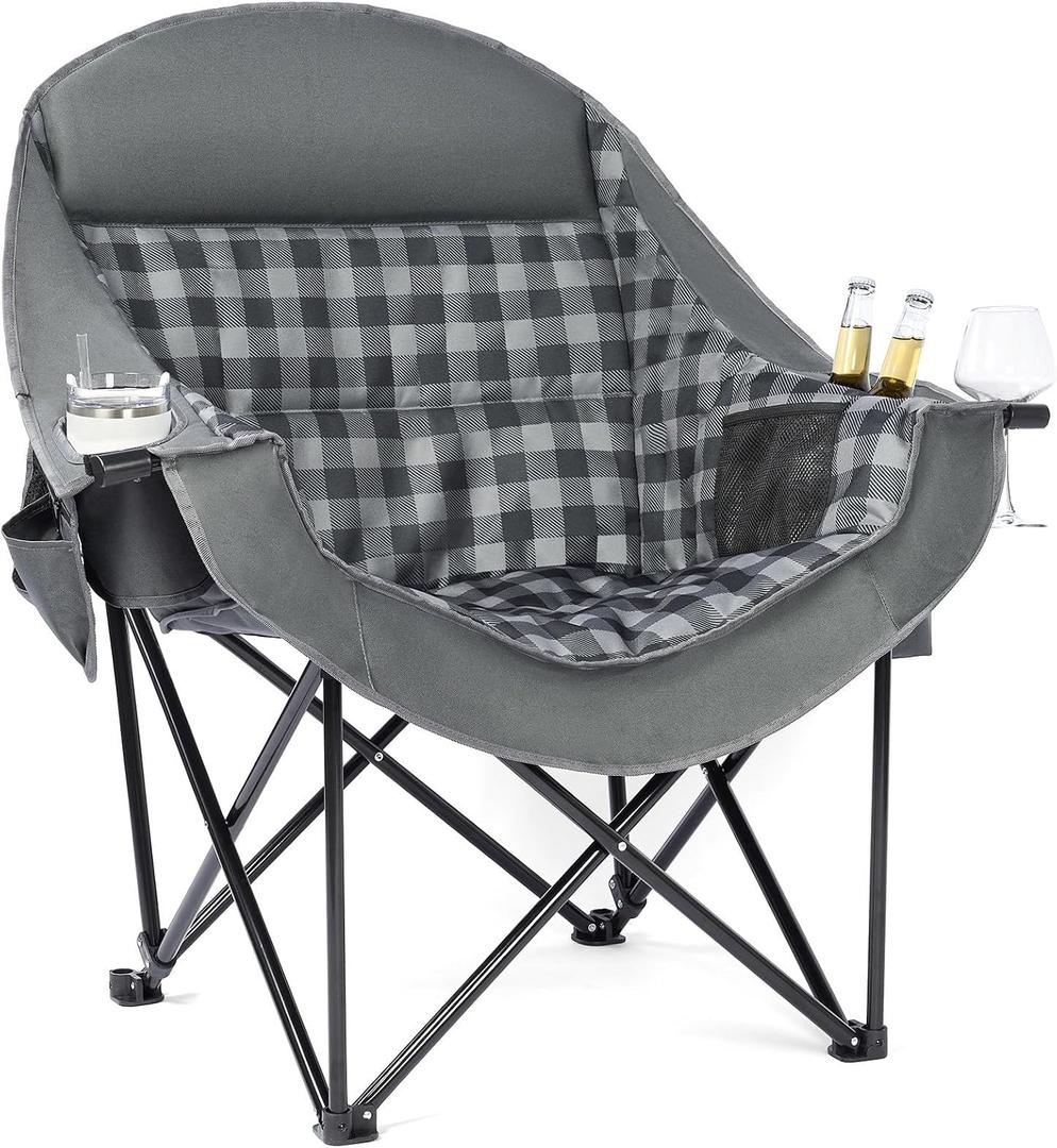 Oversized Camping Chairs for Adults - Heavy Duty Padded Outdoor Camp Chair,Grey, Non-Heating