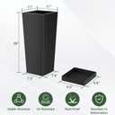 Metal Tall Outdoor Planters Set of 2, 26 inch Durable Tall Planters with Rust-Proof Coating & Drainage Insert Shelve & Trays, Black Outdoor Planters for Porch, Garden, Patio, Yard
