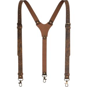Genuine Leather Suspenders For Men Heavy Duty with Strong Clips, Leather Suspenders for Men (Rustic Brown)