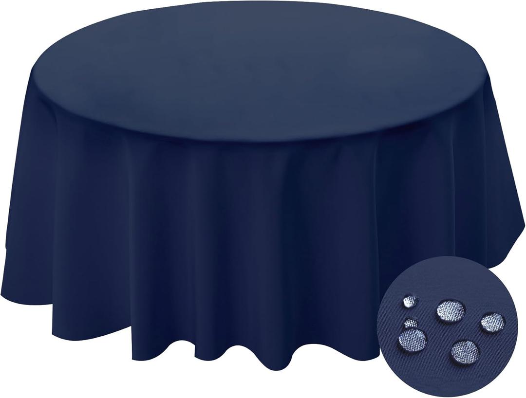 BYDOLL Table Cloth Round 70 Inch Tablecloth Fits Max60 Inch Diameter Top,Navy Blue Washable Outdoor Winkle and Stain Resistant Spillproof Polyester Tablecloths for Round Tables Party Cover