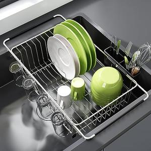 Amazon.com - JASIWAY Dish Drying Rack in Sink, Expandable Stainless Steel Dish Drainers for Kitchen Counter, Dish Dryer Rack for Inside Sink, Over The Sink Dish Racks with Utensil Holder, Silver