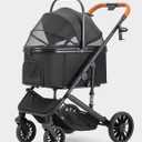 Dog Stroller for Small Medium Dogs Up to 60lbs, 4 Wheels Folding Pet Stroller with Detachable Carrier, Pet Travel Carrier for 2 Dogs & Cats, Storage Basket, Breathable Mesh, Cup Holder, Black