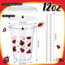 FoldTier 50 Pcs 12 oz Ladybug Disposable Plastic Cups with Straws, Lids and Leakproof Paper Clear Cups Birthday Party Supplies Birthday Table Decorations