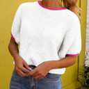 Saodimallsu Womens Puff Short Sleeve Sweater Tops Spring Summer Color Block Ribbed Knit Crew Neck Going Out Shirts (L)