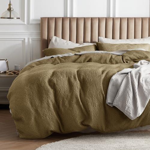 Bedsure Cotton Duvet Cover King - 100% Cotton Waffle Weave Fennel Seed Duvet Cover King Size, GentleSoft™ and Breathable Bedding Set for All Season, 1 Pieces, 104"x90"