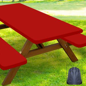 Smiry Picnic Table Cover with Bench Covers, Waterproof Elastic Fitted Polyester Tablecloths for 8 Ft Rectangle Tables, Washable Windproof Tablecloth for Outdoor, RV & Camping (Red, 30x96 Inches)