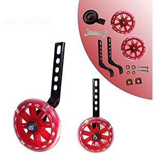 training wheels flash mute wheel bicycle stabiliser mounted Kit compatible for bikes of 12 14 16 18 20 Inch 1 Pair (red)