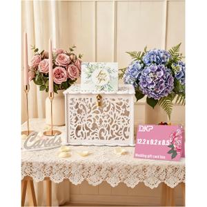 White Wedding Card Box for Receptions, Large PVC Gift Card Box for Wedding, Wedding Card Box with Lock, Cash Envelope Box for Wedding Anniversary Bridal Baby Showers Graduation Birthday Party Decor