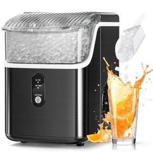 Nugget Ice Makers Countertop, Pebble Ice Machine with Chewable Pellet Ice, 34Lbs/24H, Self-Cleaning, Sonic Ice, One-Click Operation, for Kitchen,Office Stainless Steel Black (Black)