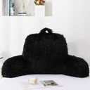 A Nice Night Faux Fur Reading Pillow Bed Wedge Large Adult Children Backrest with Arms Back Support for Sitting Up for Bedrest,Black