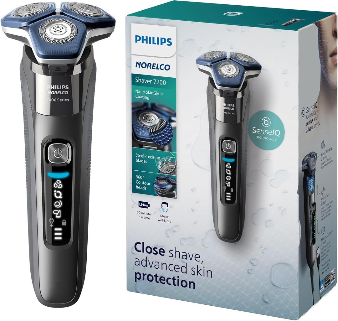 Philips Norelco Shaver 7200, Rechargeable Wet & Dry Electric Shaver with SenseIQ Technology and Pop-up Trimmer, S7887/82 (Shaver 7200, Dark Chrome)