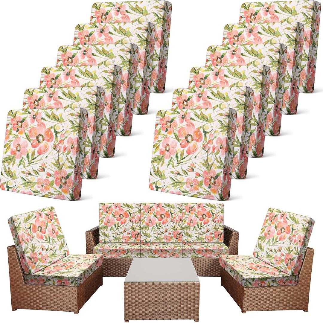 Newwiee 12 Pcs Patio Cushion Covers Outdoor Stretch Sofa Couch Cover Replacement Couch Slipcover Sofa Seat Chair Porch Patio Furniture Protector, Flexibility Washable(Colorful,Vivid Floral Leaf)