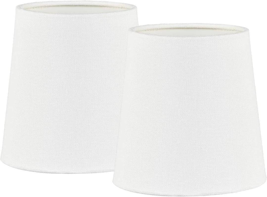 VALO Clip-on Small Fabric Lamp Shades for Table Chandelier Wall Lamp,Set of 2,Small Barrel,5.2"4"H5.2",Linen, Handmade,Traditional Decorative,ONLY FOR CANDLE BULB,White