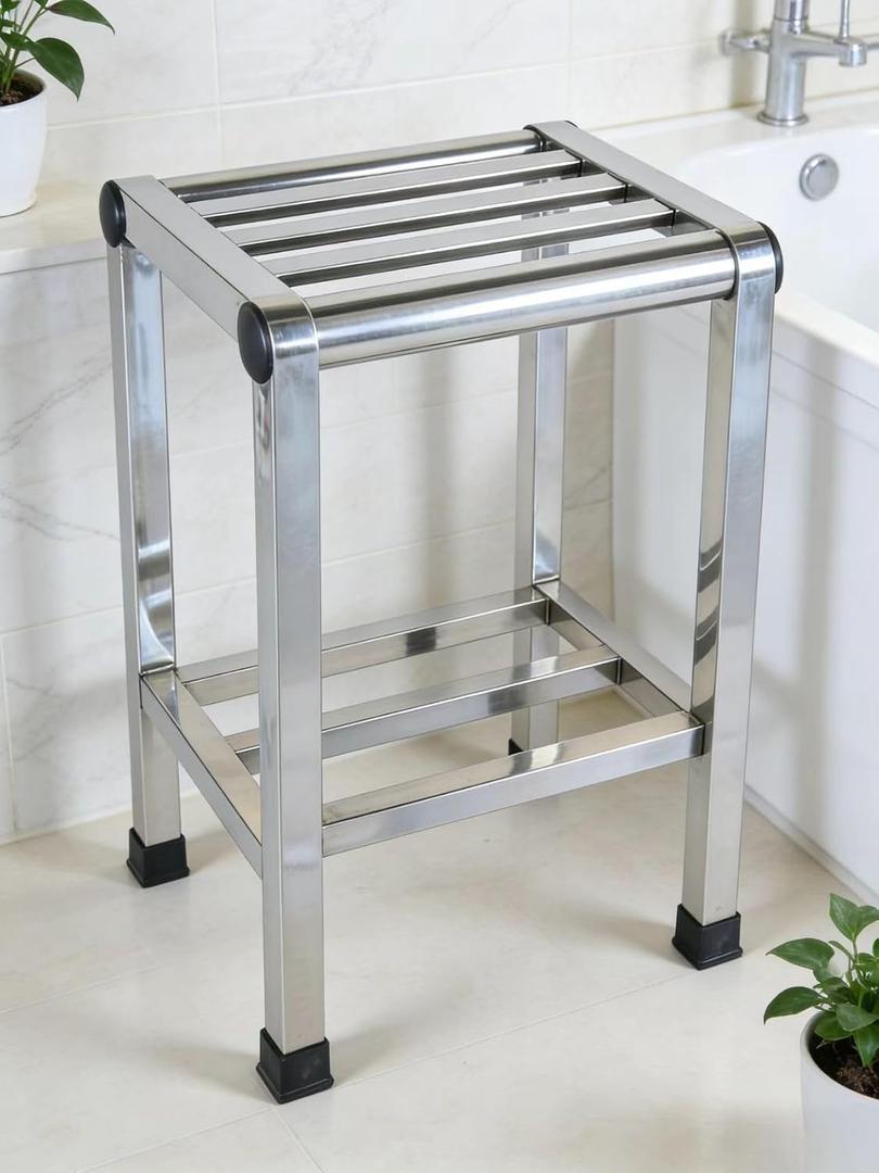 Stainless Steel Bathroom Shower Bench Tall Stool for Seniors 18.11", Large