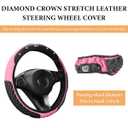 MUQIDA Bling Car Steering Wheel Cover, 15 Inch Non-Slip Elastic Leather Bling Diamond Steering Wheel Covers, Interior Sparkling Crystal Rhinestones Wheel Protector for Women Girls (Pink)