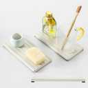 Razborci 2 Pack Greige Bathroom Sink Vanity Trays, Diatomite Stone Kitchen Counter Caddy Dish Soap Dispenser Sponge Holder, Water Absorbing Mat Organizer for Plant,Cosmetic Bottle, Beige, 8"x3.8"