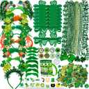 Winlyn Bulk St. Patrick's Day Novelty Jewelry Assortment St. Pat's Party Favors Supplies Shamrock Necklace Coins Head Bopper Bracelet Tattoo Mustaches Accessories for St. Patty's Day Irish Party Decor (Green)