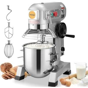 VEVOR Commercial Mixer, Commercial Food Mixer 10Qt Stainless Steel Bowl, 450W Commercial Stand Mixer with 3 Speeds Adjustable, Dough Hook Whisk Beater Included, Perfect for Bakery Pizzeria, Silver