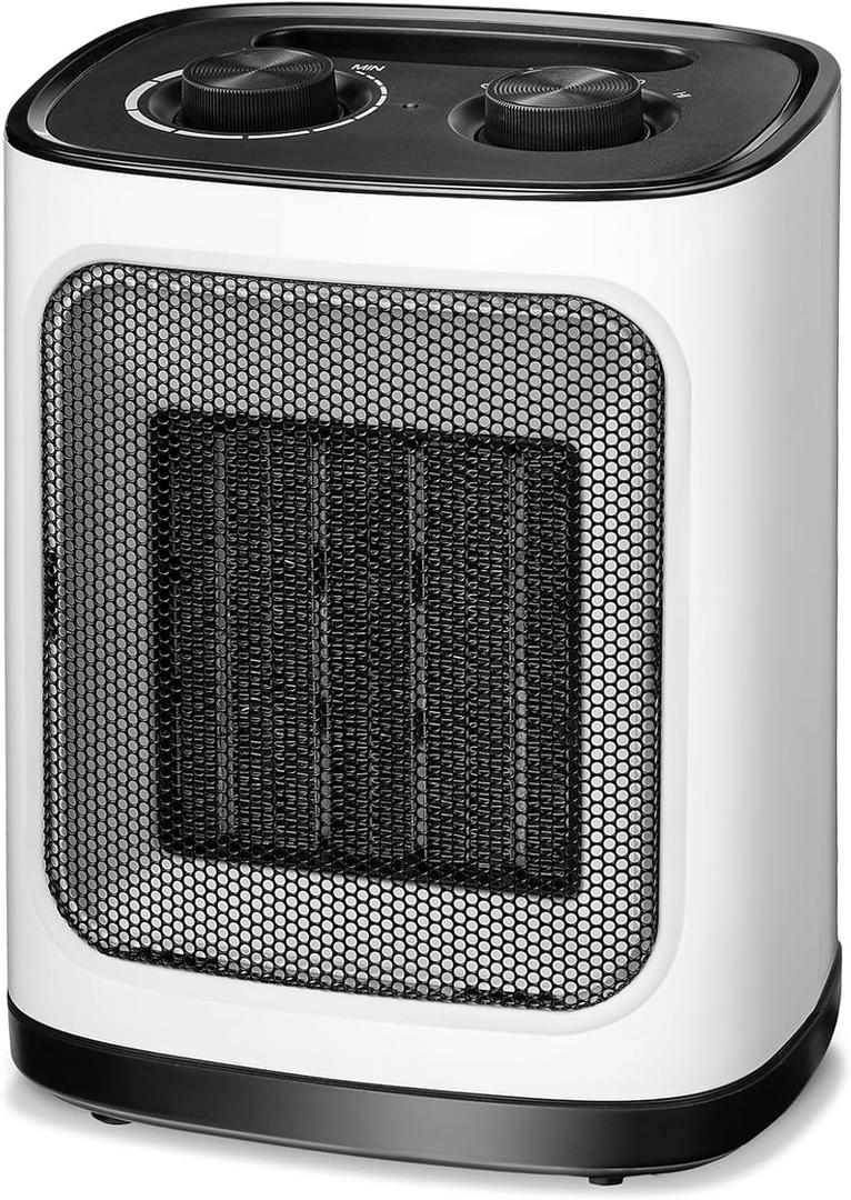 Kismile Portable Electric Space Heater, Small Ceramic Heater Fan with Thermostat, Tip-Over and Overheat Protection,Fast Heating for Home/Office,1500W(White)