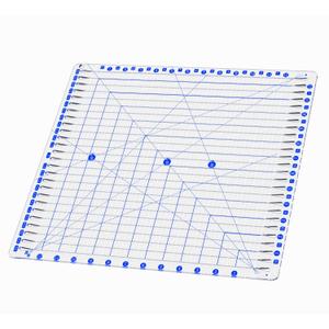 Quilting Ruler, 12.5" x 12.5" Slotted Acrylic Ruler for Quilting and Sewing, Precise Fabric Cutting with 24pcs Non-Slip Silicone Grips, Blue & White