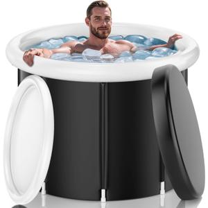 110 Gal Ice Bath Tub for Athletes - Insulated Cold Plunge Tub with Cover, XL Portable Foldable Ice Pod for Home, Gym & Outdoor Recovery, Cold Therapy Tub, Black