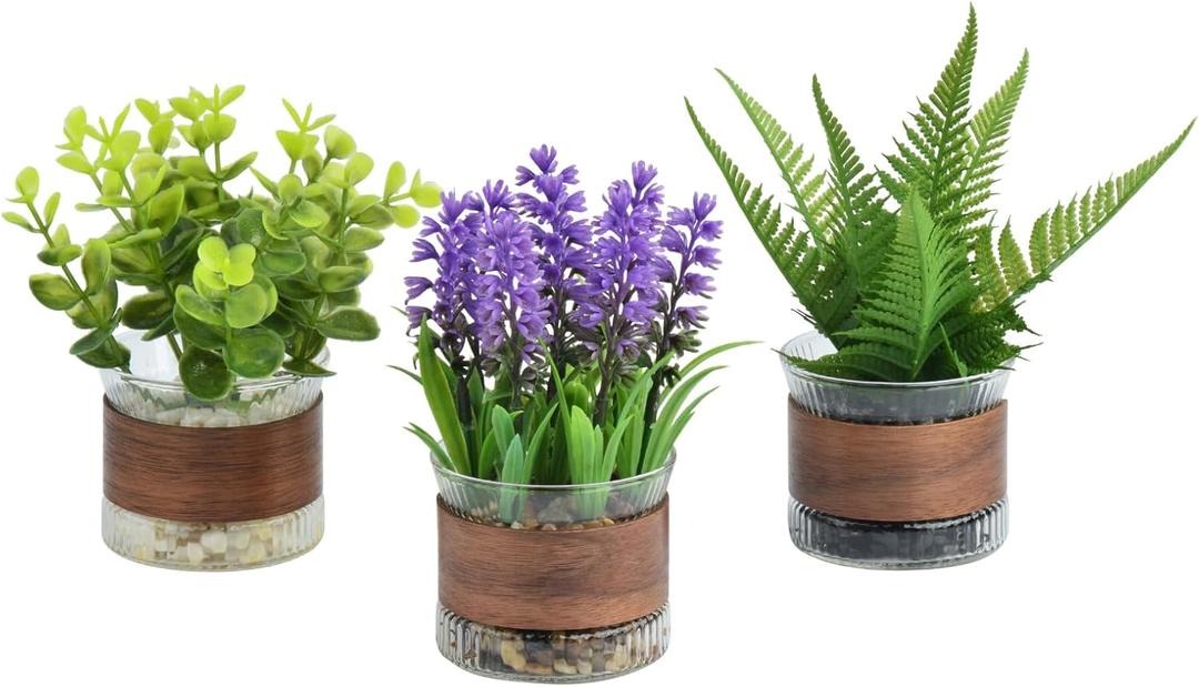 Fake Potted Plants, Mini Fake Plants, Eucalyptus, Lavender Plant in Pot for Table Centerpiece, Shelf Decor, Small Fake Plants for Bedroom Livingroom, Bathroom Decor (Small)