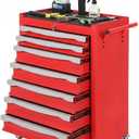 7-Drawer Tool Chest, Rolling Tool Cart with Wheels, Large Capacity Tool Storage Cabinet with Keyed Locking,Drawer Liners&Link Buckle, for Garage, Workshop, Warehouse,24.21"L * 13.78"W * 34.06"H Red