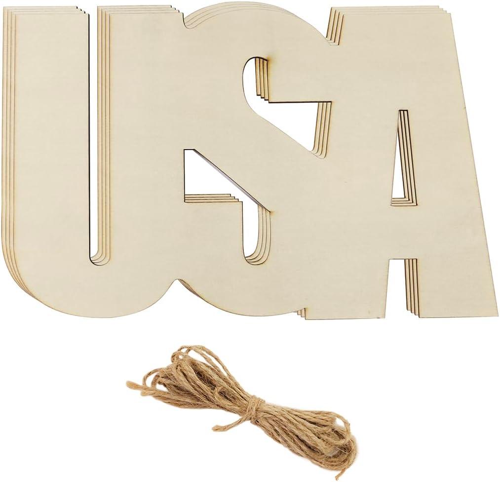 10 Pack 6 Inch Wood United States Crafts Unfinished Wooden United States Cutouts Wooden United States Hanging Ornaments DIY USA Craft Gift Tags for Home Party Decoration Craft Project