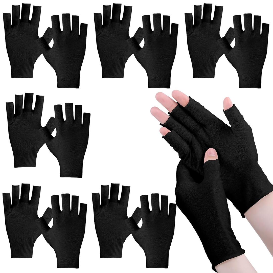 Geyoga Pair of 6 Fingerless Moisturizing Gloves Eczema Cotton Gloves for Adults Half Finger Touchscreen Lotion Overnight Dry Hands for Women Sleeping (Black)