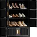 Shoe Rack, 7 Tier Shoe Storage Cabinet with 6 Doors, 21 Pair Plastic Shoe Cabinet with Waterproof, Outdoor Shoe Shelves Organizer for Entryway, Bedroom, Hallway,Living Room, Black