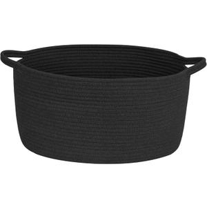 MEGASKET Black Woven Storage Basket, 17"x12"x8" Cotton Rope Baskets for Organizing Dog Toy, Gift, Book, Towel, Cloth, Shoe, Decorative Wicker Storage Bin for Shelves, Closet, Bathroom, Living Room