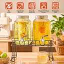 1 Gallon Glass Drink Dispensers for Parties, 2PACK Beverage Dispenser with Stand, Fruit Infuser and Stainless Steel Spigot 100% Leakproof, Beverage Dispenser for Lemonade Sun Tea