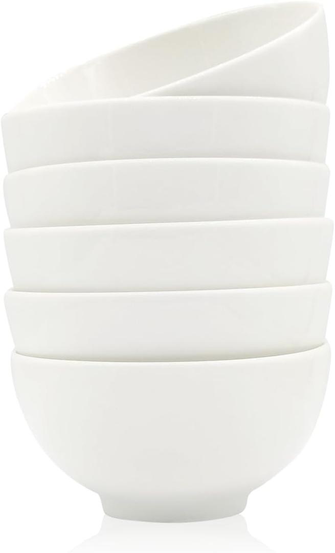 10 oz 4.5 inch Versatile Ceramic Bowls Set of 6 - White Porcelain, Ideal for Ice Cream, Desserts, Snacks, and More - Stackable, Kid-Friendly, Easy to Clean in the Dishwasher