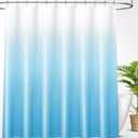 OLANLY Luxury Sky Blue and White Ombre Shower Curtain Sets with 12 Hooks, Waterproof and Washable Decorative Shower Curtains for Bathroom, 72x72 Inches