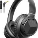 Headphones Wired with Microphone, Over Ear Foldable 3.5mm Plug in Headphones with 4.9ft Tangle-Free Nylon Cord for Tablet, Laptop, MP3/4, School, Airplane Travel (Black)