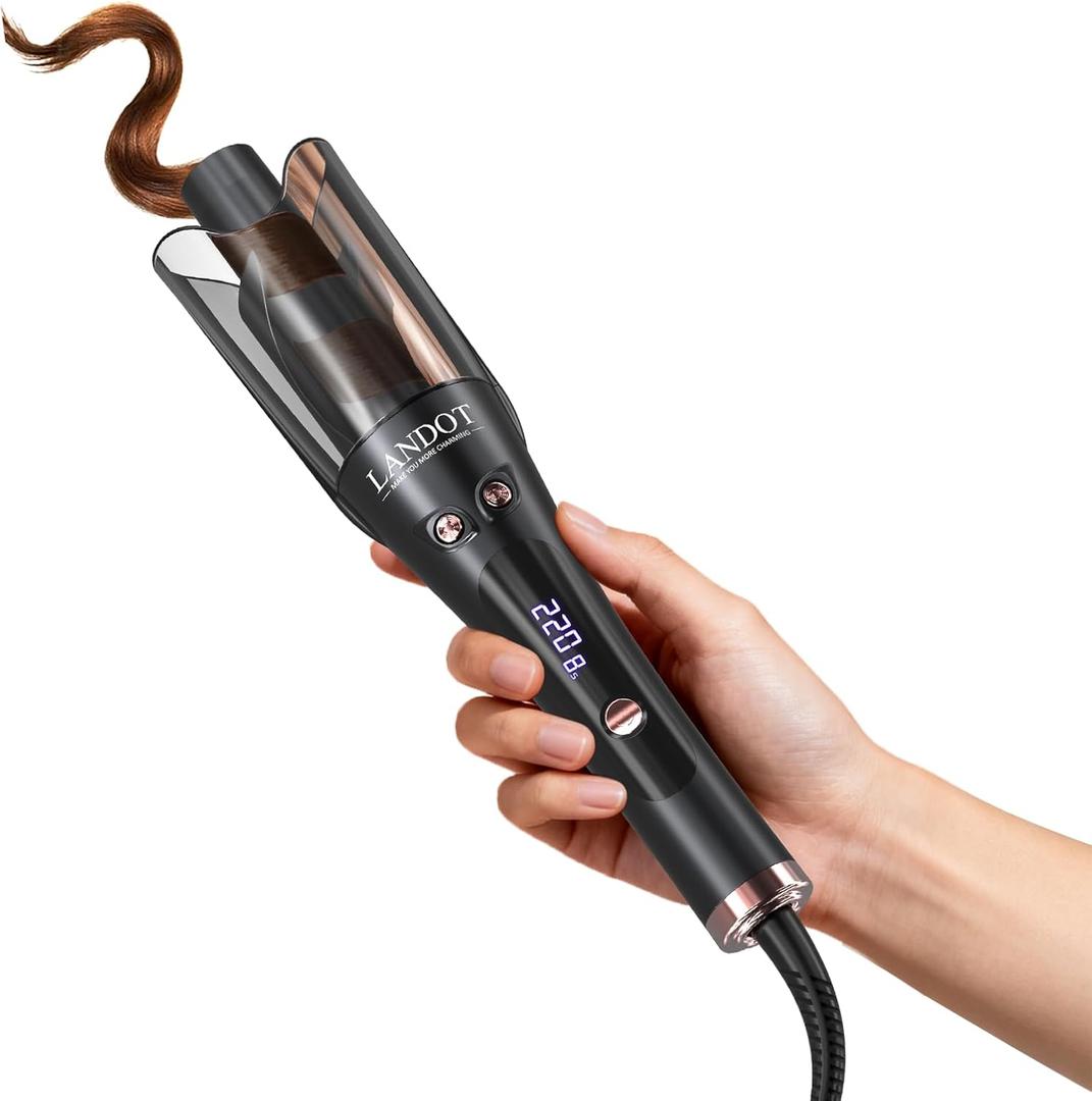 LANDOT Automatic Rotating Curling Iron 1-Inch - Versatile Styling for Salon Waves, Curls & Spirals | 8 Temp Settings & Anti-Scald Design for All Hair Types | Perfect for Daily Use & Beginners (Black)