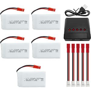 5PCS 3.7V 1200mAh 30C Lipo Battery with 1PCS 5-in-1 Charger JST Plug for MJX T04 T05 T25 V2400HD V2450FPV V2450GPS X900 X9TW RC Quadcopter Battery
