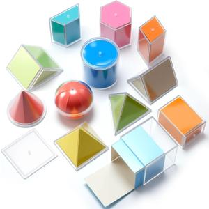 Faccito 12 Pcs Geometric Solids 3D Shapes & 2D Folding Nets Folding Geometric Shapes Early Math Multicolored Blocks Manipulatives and Geometry Set for Classroom Homeschool Math Teacher Supplies