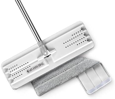 JOYMOOP Flat Mops, Microfiber Mop for Floor Cleaning and Wall Cleaner, 50" Mop Handle with Flexible 13" Flat Head with a Microfiber Mop Pad - White